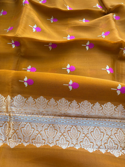 Gold kora pink meenadar saree