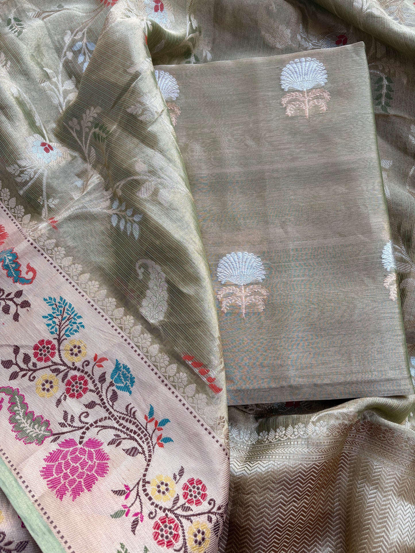 Pure tissue kadhwa suit with kora tissue tifli dupatta .