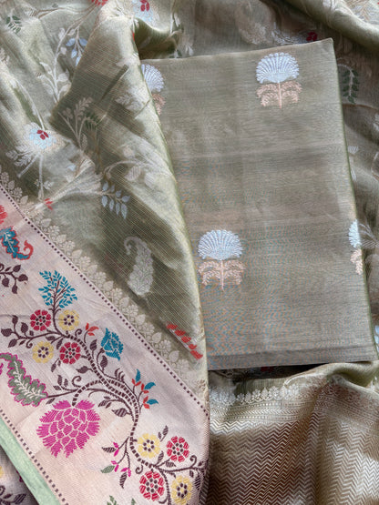 Pure tissue kadhwa suit with kora tissue tifli dupatta .