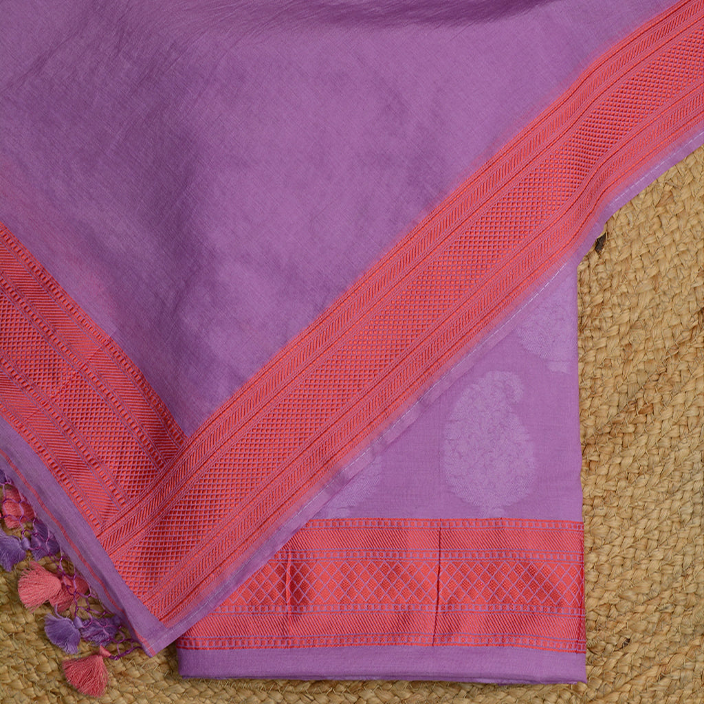Purple cotton self weaving suit set