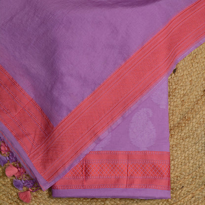 Purple cotton self weaving suit set