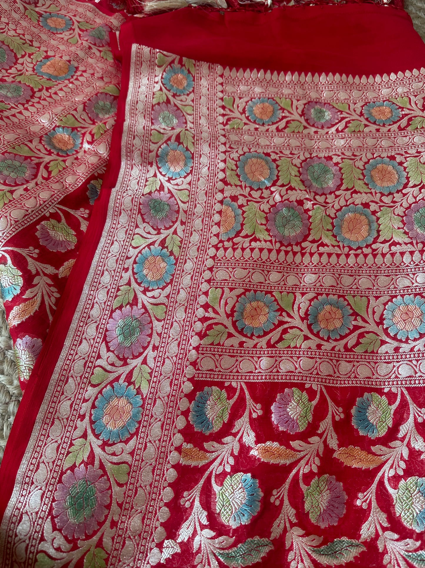 Red khaddi georgette meenadar handbrushed dupatta