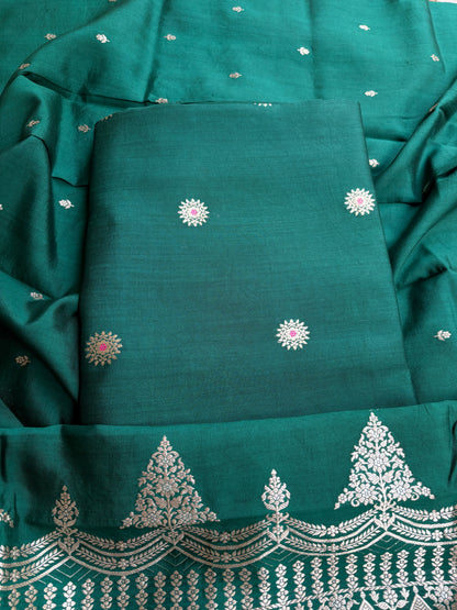 Green Chiniya silk 3 piece suit set