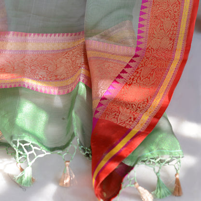 Green kora tissue dupatta