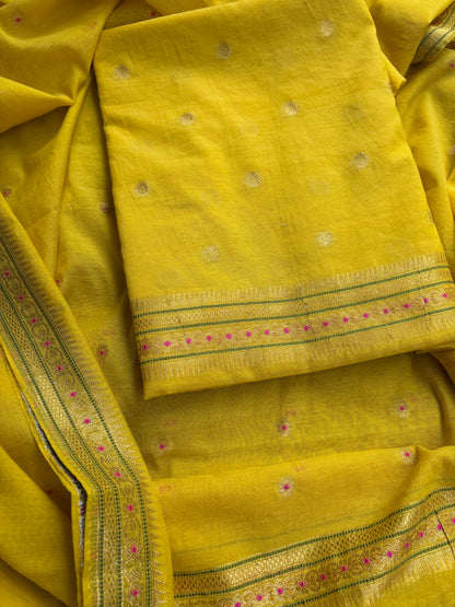 Yellow cotton jamdani 3 piece suit set