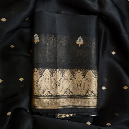 Black kora kadhwa silk suit set
