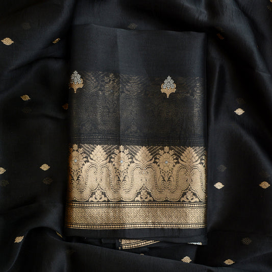 Black kora kadhwa silk suit set