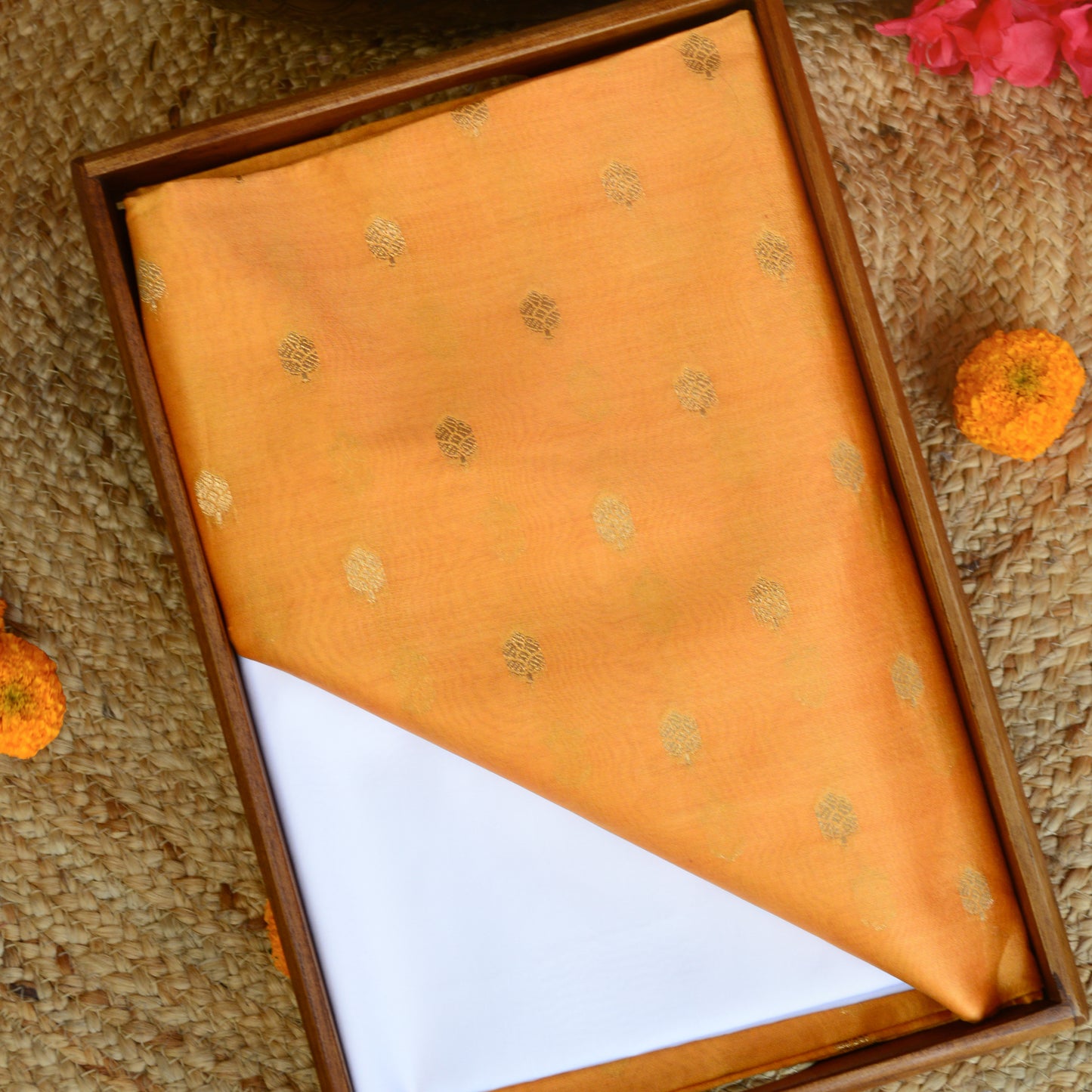 Mustard Orange Chanderi Silk Kurta Set