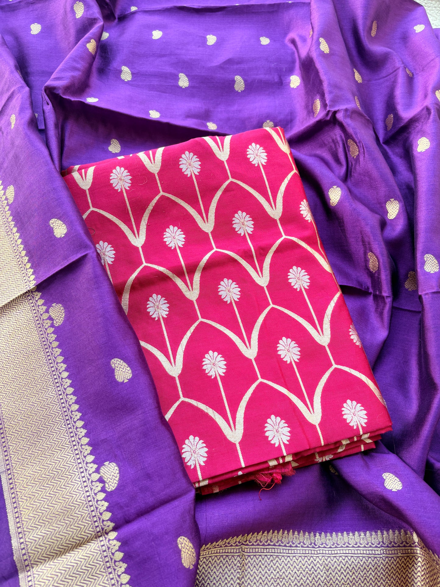 Magenta purple Chiniya silk suit set