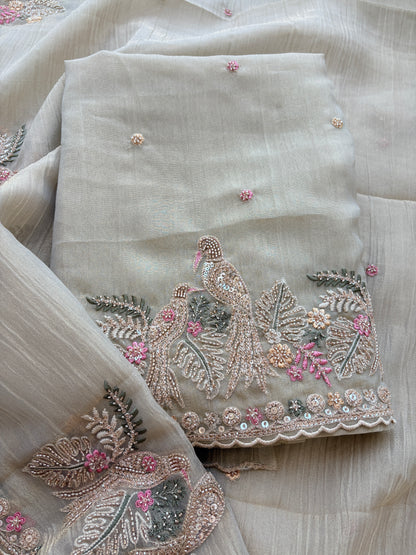 Beige hand work tissue suit set