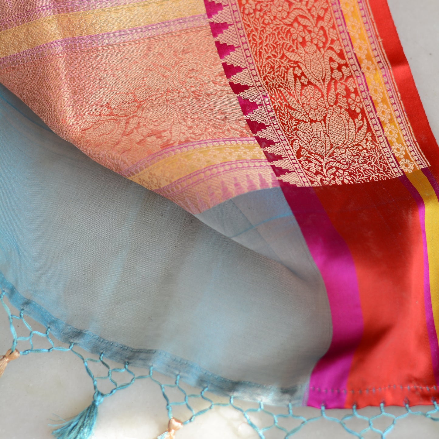 Blue kora tissue dupatta