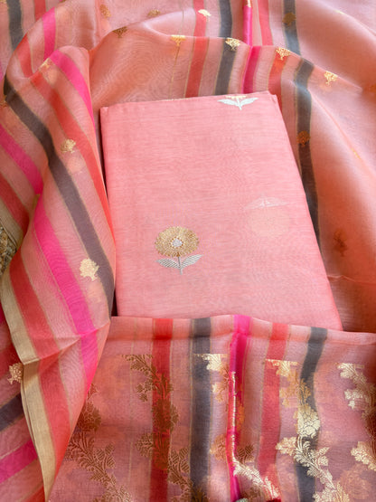 Peach Chiniya silk kurta , bottom and kora kadhwa dupatta