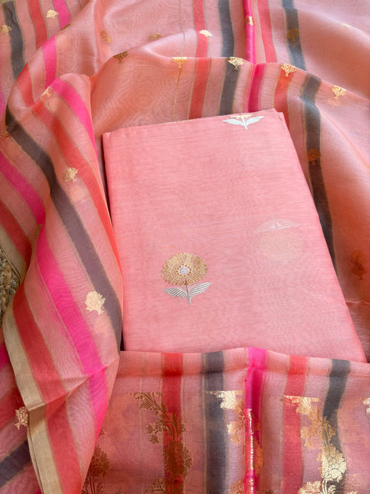 Peach Chiniya silk kurta , bottom and kora kadhwa dupatta