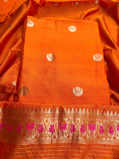Orange raw artisan kadhwa 3 piece suit set