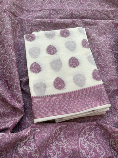 White Chanderi base with full jaal weaving dupatta