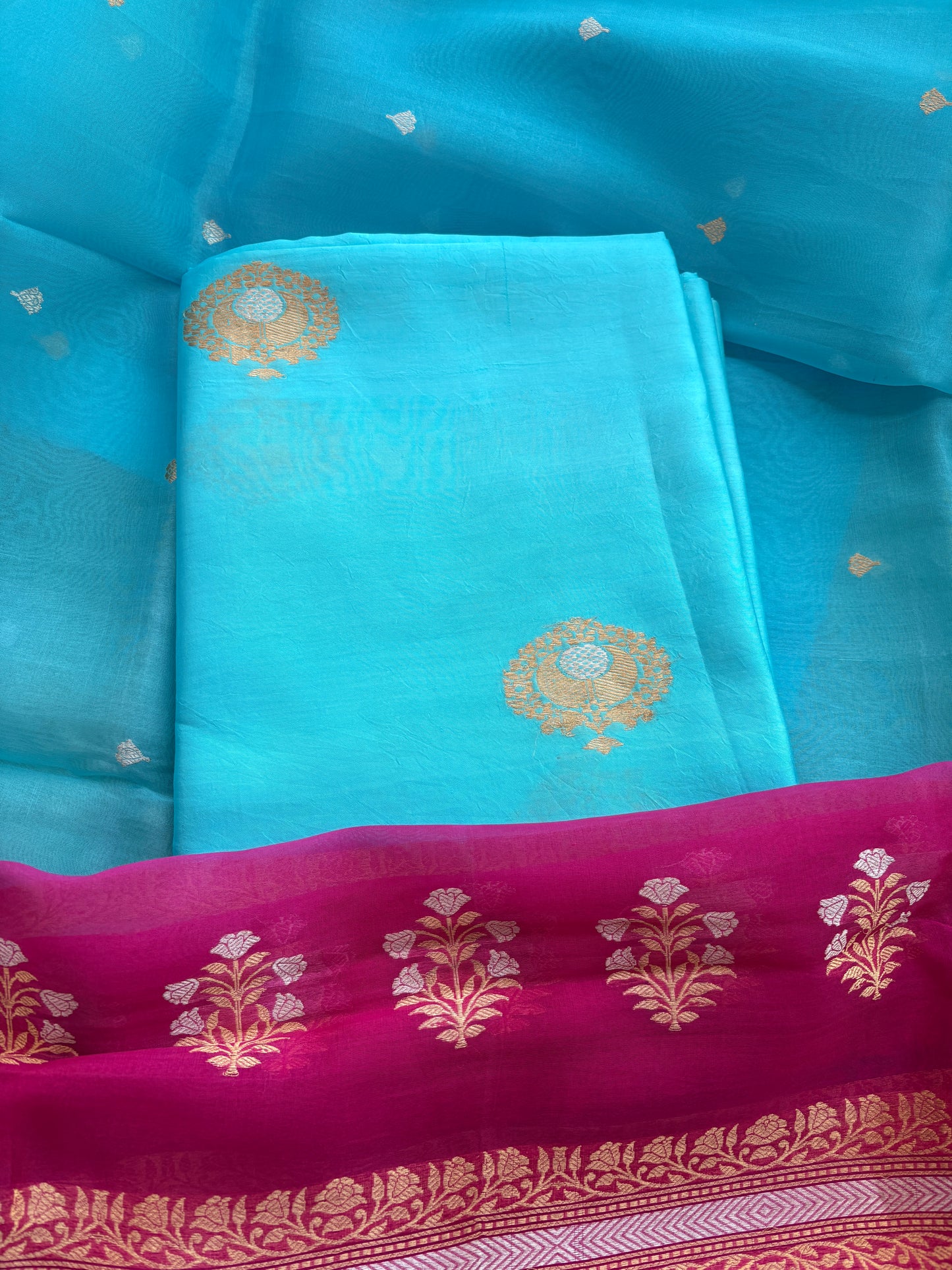 Blue Chiniya silk kora kadhwa suit set
