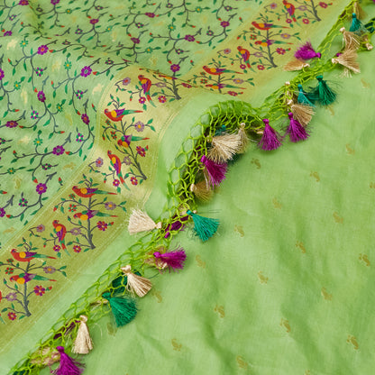 Green Paithani meenadar Chanderi cotton 3 piece set