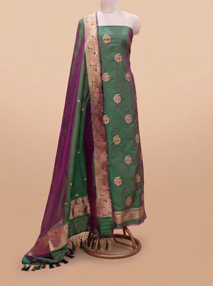 Green katan by katan silk suit set