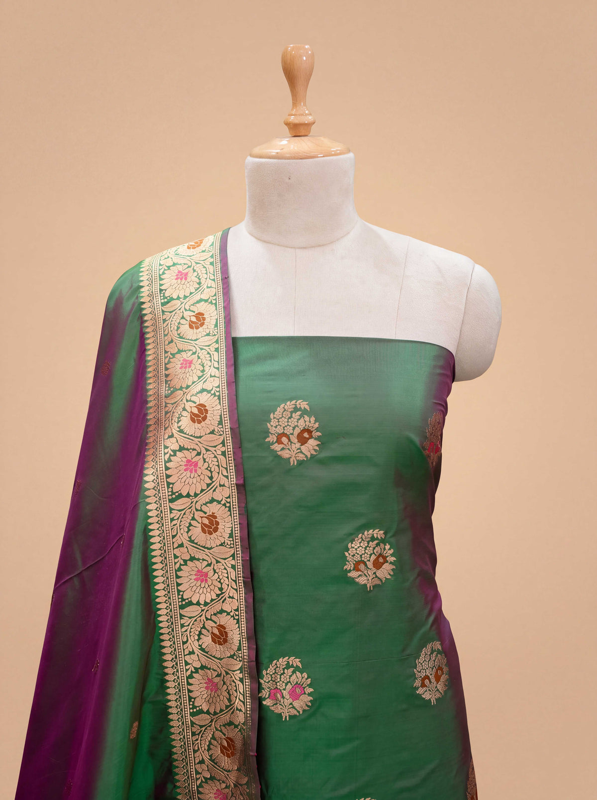 Green katan by katan silk suit set