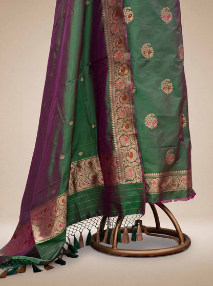 Green katan by katan silk suit set