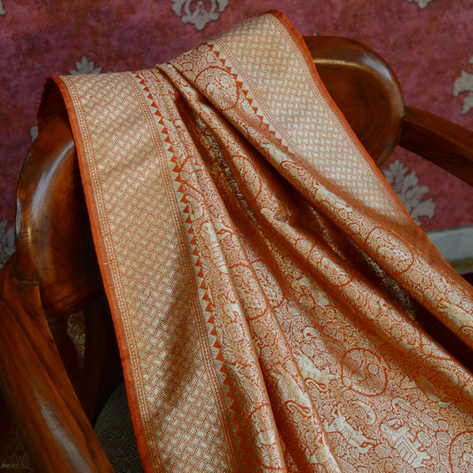 Orange Banarasi silk dupatta