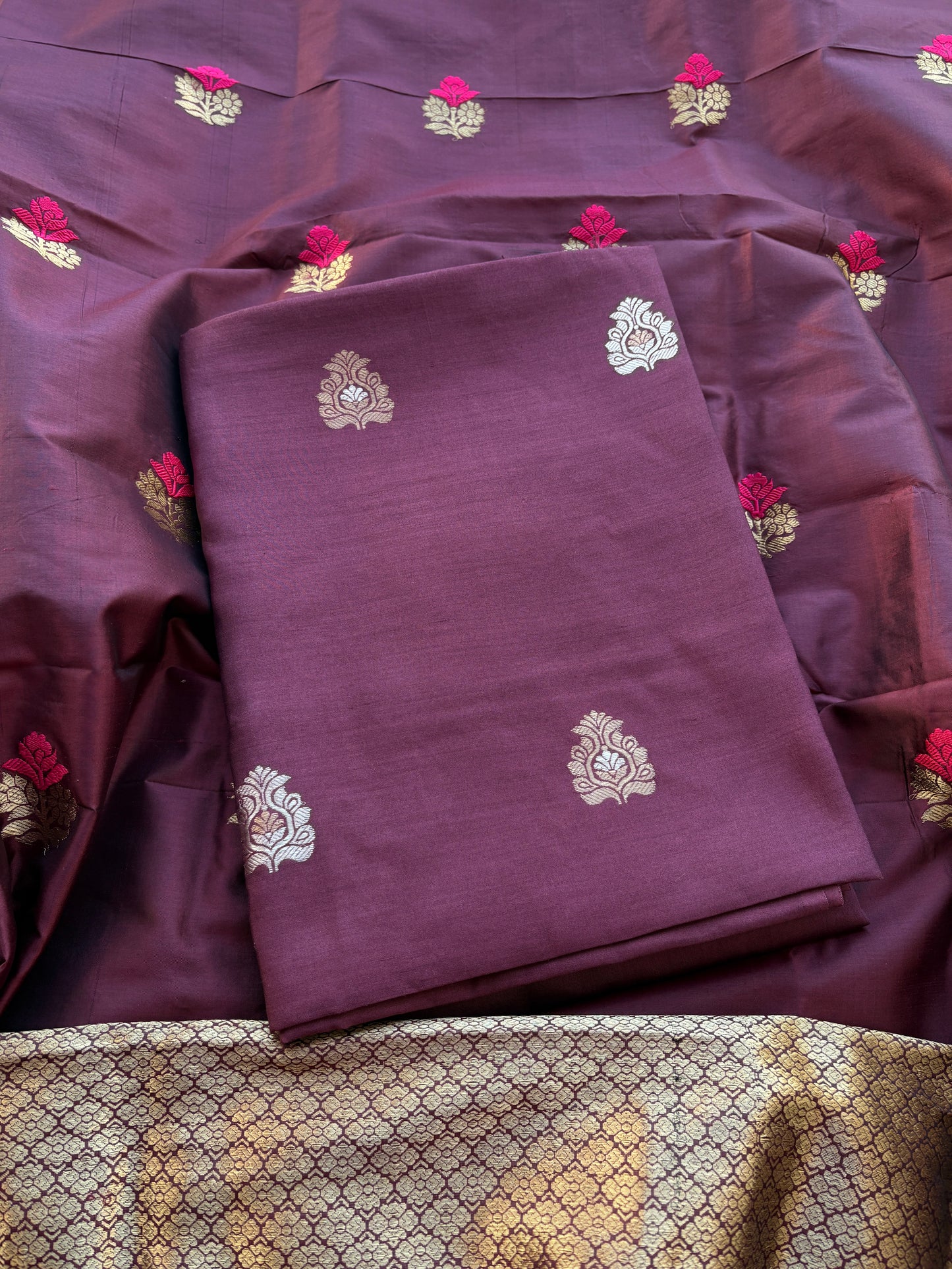 Wine Chiniya silk kurta set with katan silk dupatta