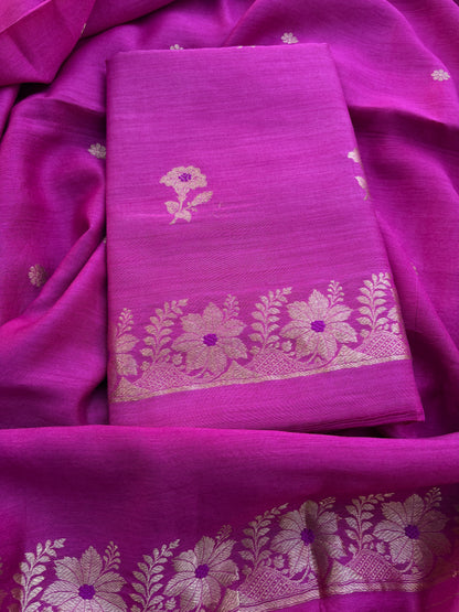 Pink moonga silk kadhwa suit set