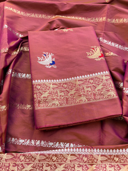 Rust dhoop chau katan by katan silk kadhwa suit set