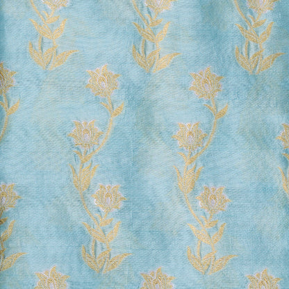 Blue Chiniya silk with chaap dyed dupatta