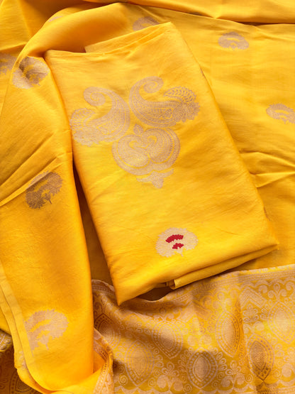 Yellow mango silk kadhwa suit set