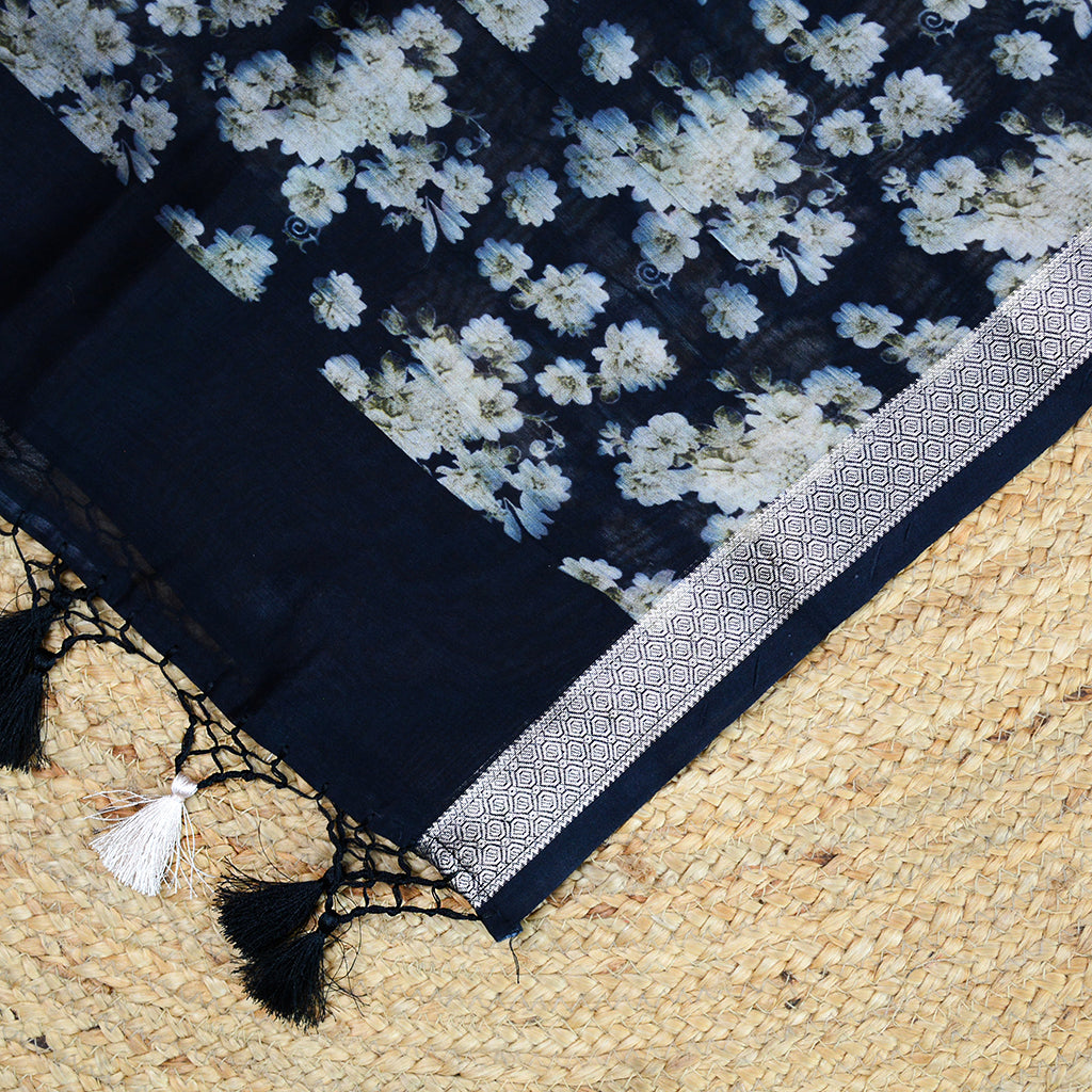 Blue Chanderi silk printed suit set