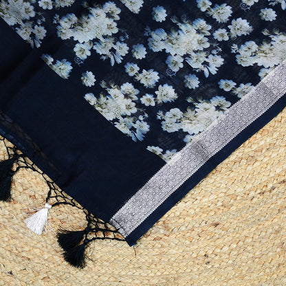 Blue Chanderi silk printed suit set
