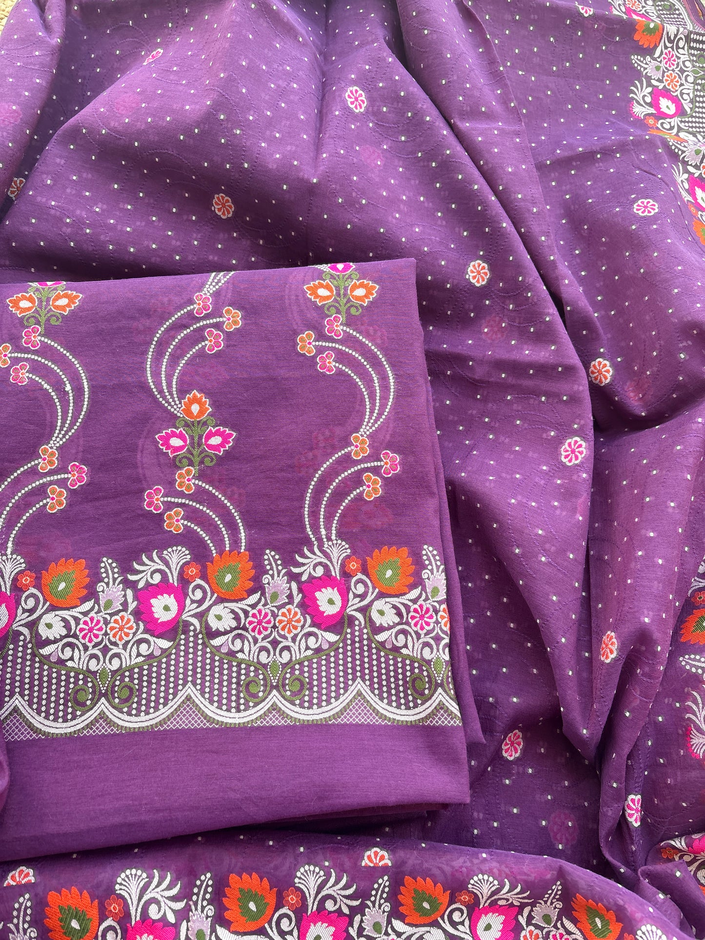 Purple Chanderi cotton tilfi weaving suit set