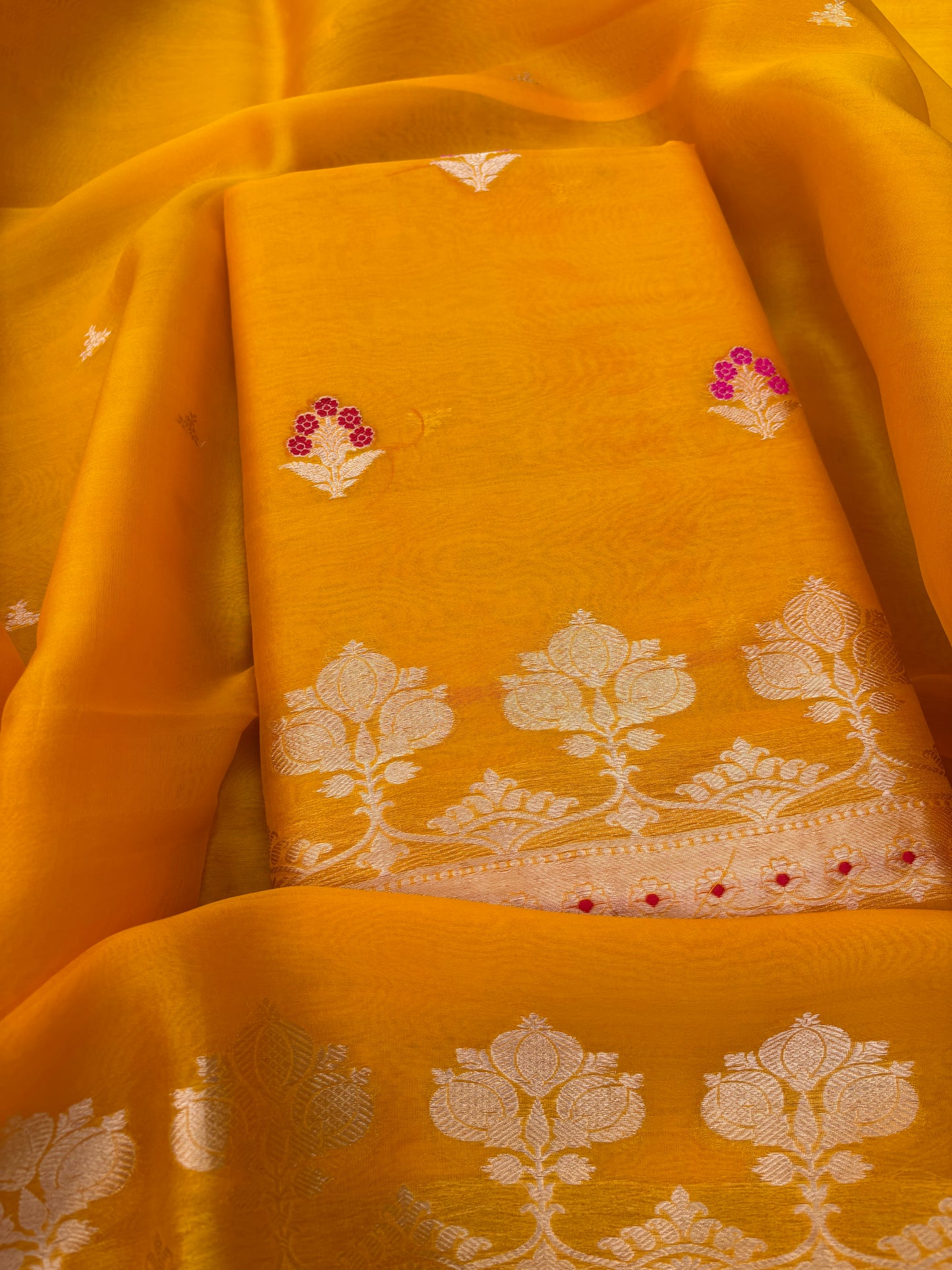 Yellow pure kadhwa silk  3 piece suit