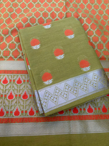 Lime green orange Meenakari 3 piece suit set