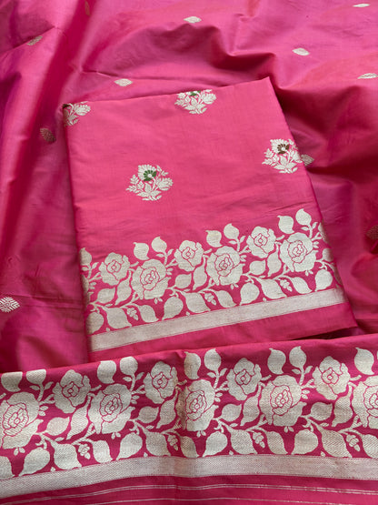 Pink katan by katan silk kadhwa suit set