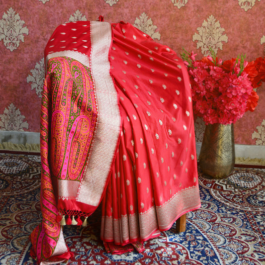 Red Mashru Silk  Jamdani Saree
