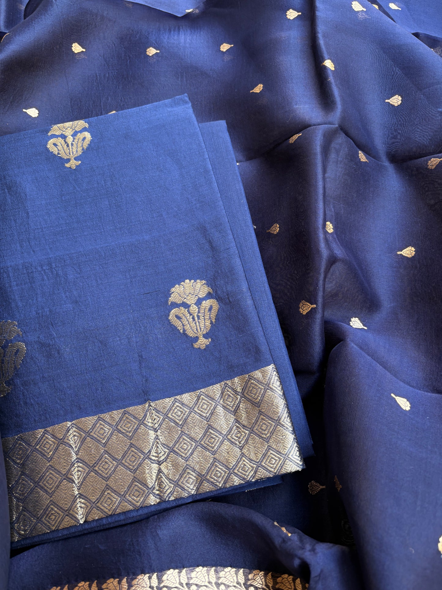 Blue Chiniya silk kora dupatta suit set