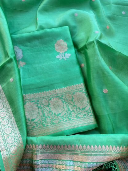 Green Chiniya silk kadhwa suit set