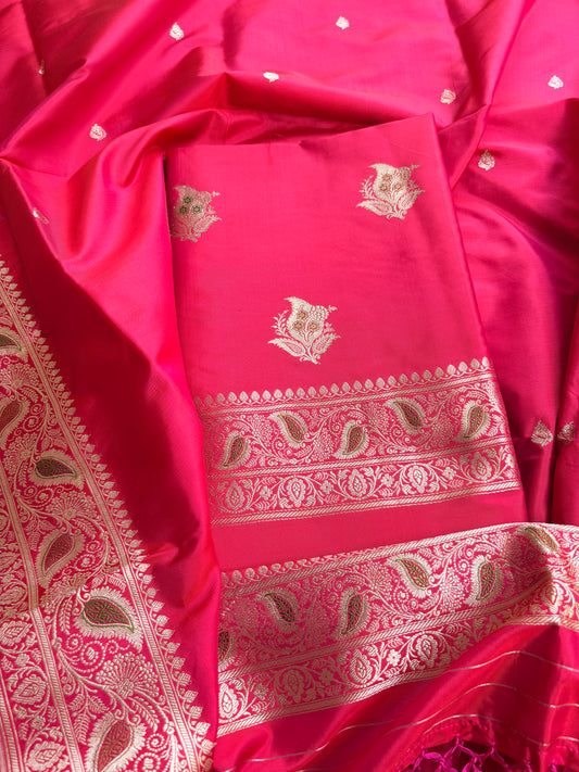 Red pink dhoop chau Meenakari katan silk suit set