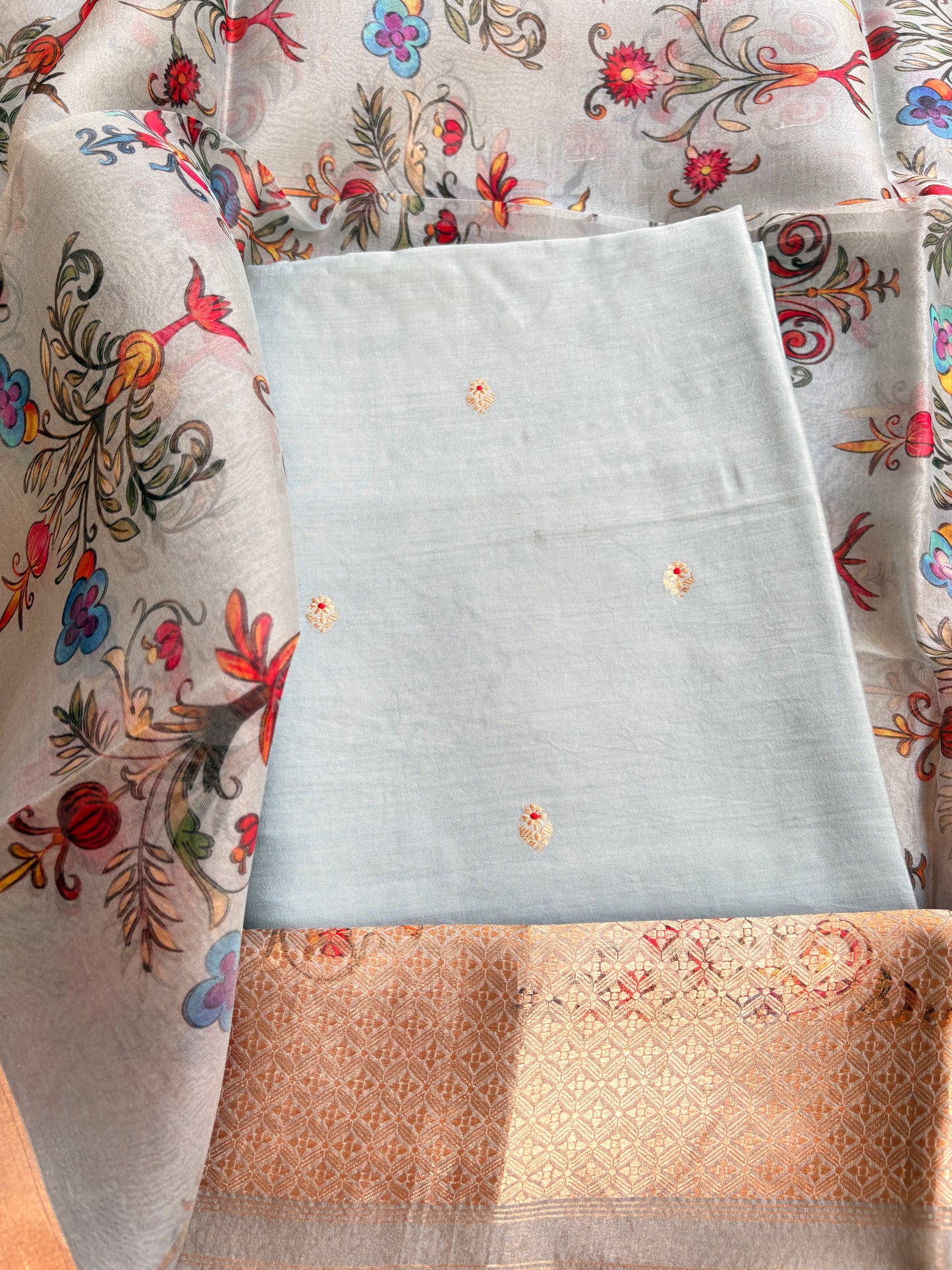 Light blue handloom silk suit set