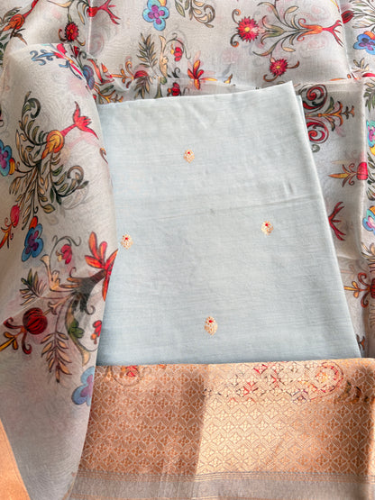 Light blue handloom silk suit set