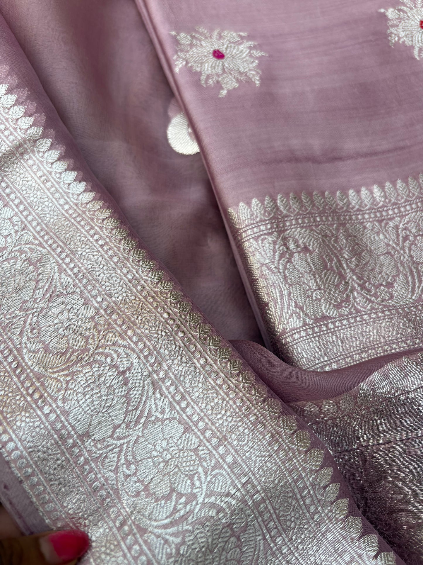 Lavender Chiniya kora silver zari 3 piece suit set