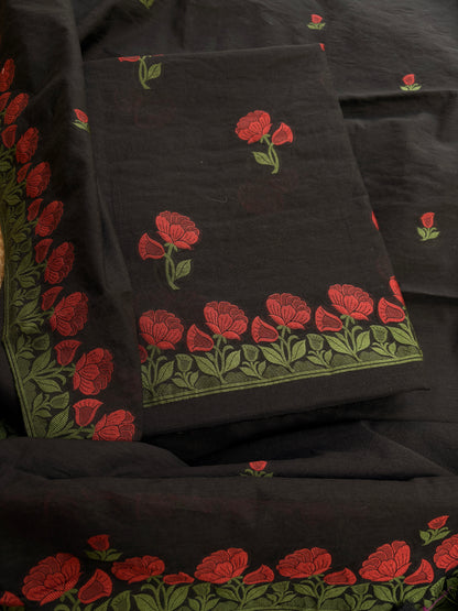 Black Chanderi flower weaving suit set