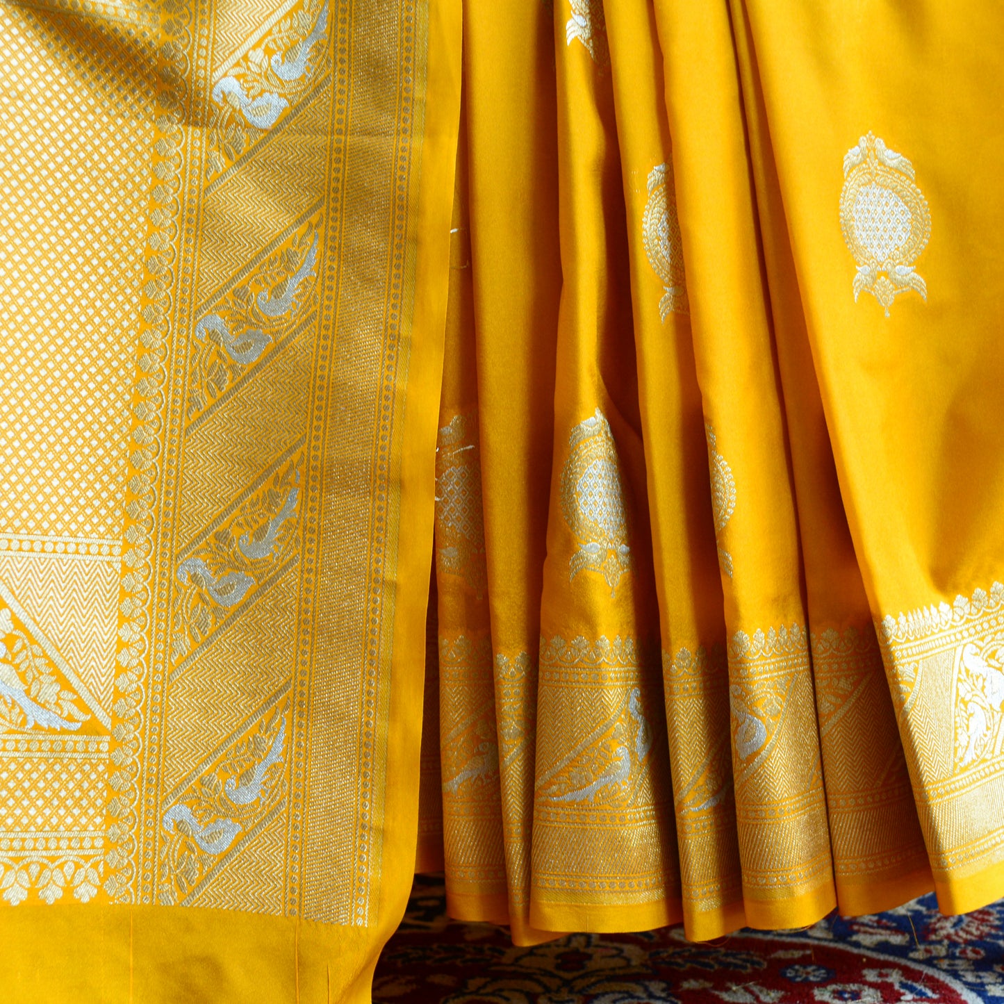 Bright Yellow Mashru Silk Saree