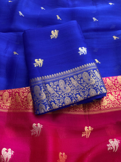 Blue Kora silk kadhwa suit with shaded dupatta