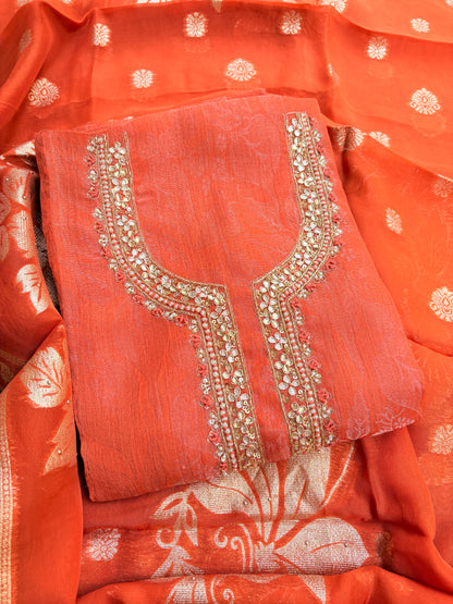 Peach orange tissue silk 3 piece  suit set
