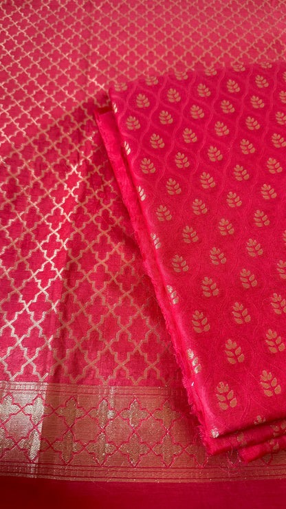 Red Chanderi cotton 3 piece suit set