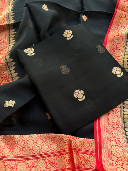 Black Kora silk with red shaded dupatta