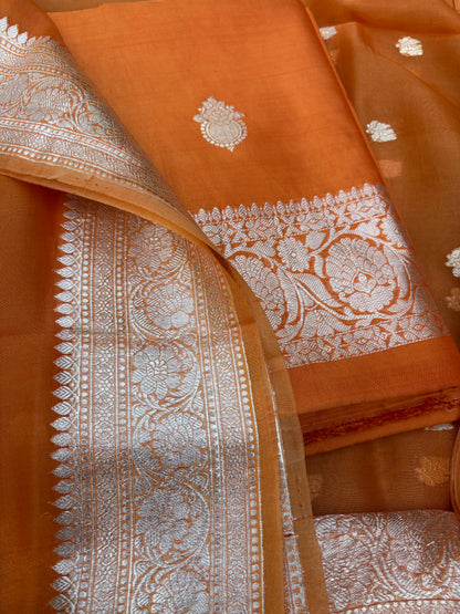 Orange Chiniya silver zari suit set